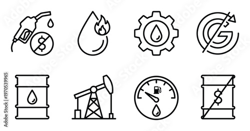 Gas price increase oil barrel oil pump meter with drop and gear symbol stop sign