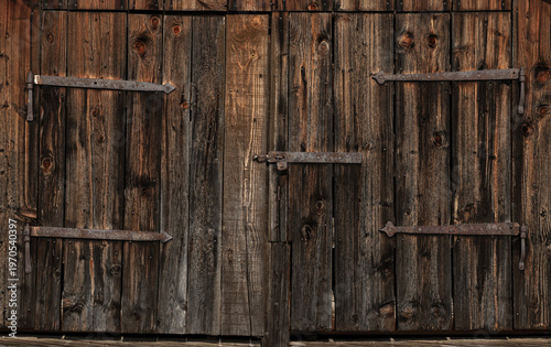 Old Rustic Wooden Shutter Door with Rusty Hinges