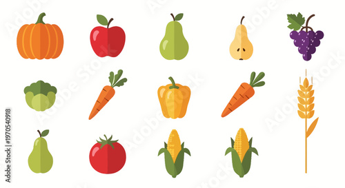 Variety of colorful fresh fruits and vegetables.