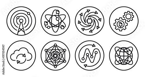 Science and technology line icon set in circles. high quality design and very good for your needs