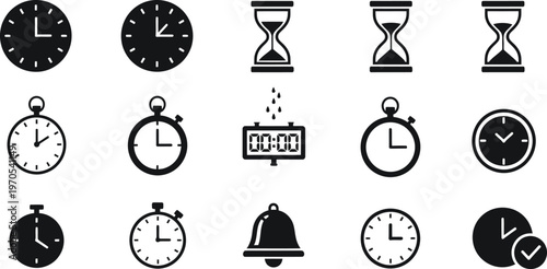 Collection of time measurement icons clocks hourglasses and timers
