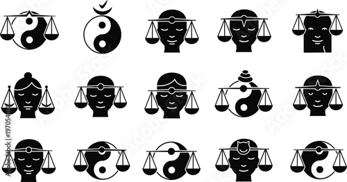 Libra and yin yang symbolism a collection of black silhouette icons