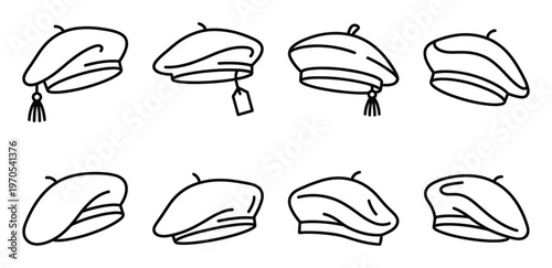 Set of berets line icons in different styles isolated on transparent background