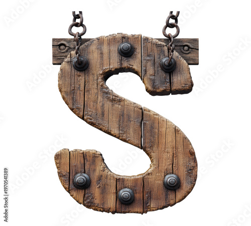Chain S wooden sign isolated on transparent background