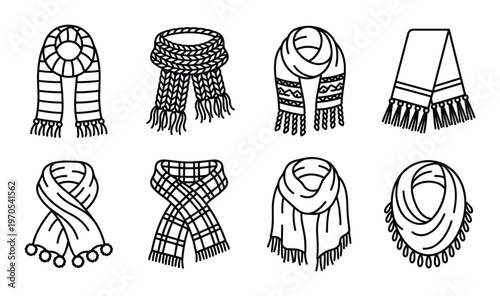Set of scarves line icons in different styles isolated on transparent background