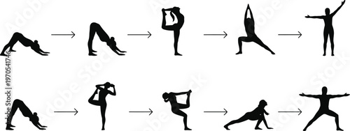 Yoga silhouettes a sequence of poses for fitness and well being