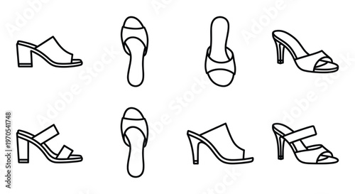Set of women shoes vector line icon collection isolated on transparent background