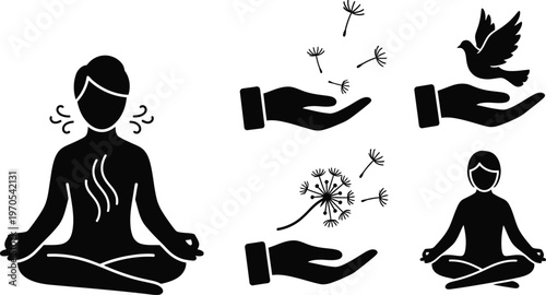 Meditative silhouette collection yoga peace and nature's harmony