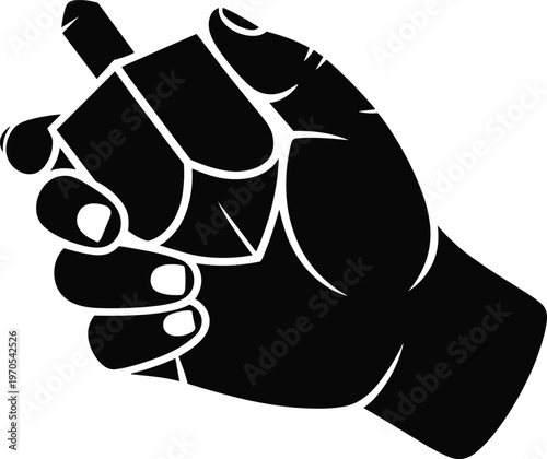Silhouette of a fist holding a cigarette butt with stubbed out with bad habit with health risk with black and white with hand gesture