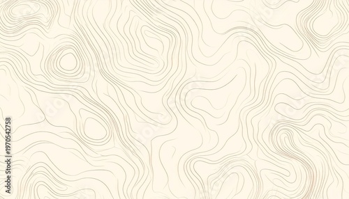 Organic Topographic Contour Lines with a Subtle Sketch Texture on a Creamy Background