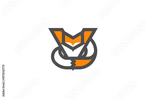 Letter V Fox Logo, Fox with Letter V combination, Fox Logo Design, vector illustration