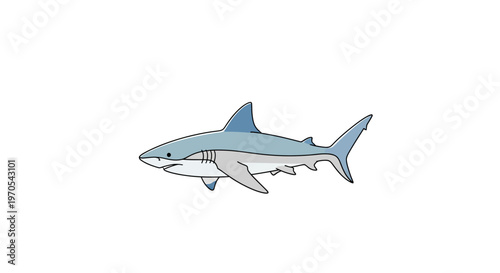Cartoon shark swimming in water.