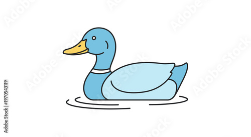 Blue cartoon duck in water.