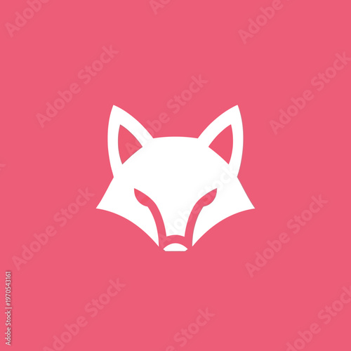 Minimalist White Fox Head Icon on Pink Background.