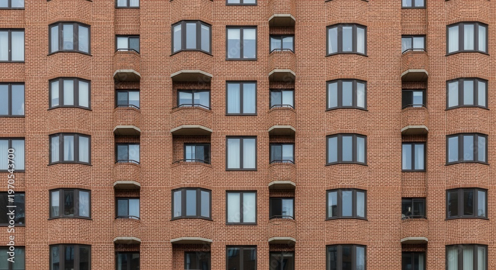 Fototapeta premium red brick building facade with multiple windows