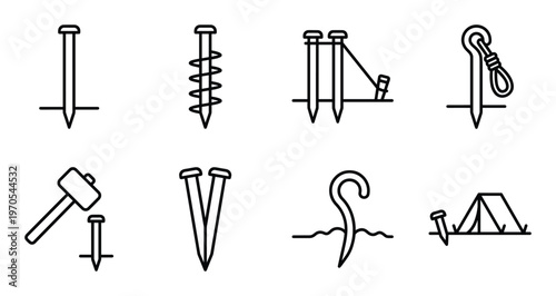 Collection of construction and building hardware icons on transparent background