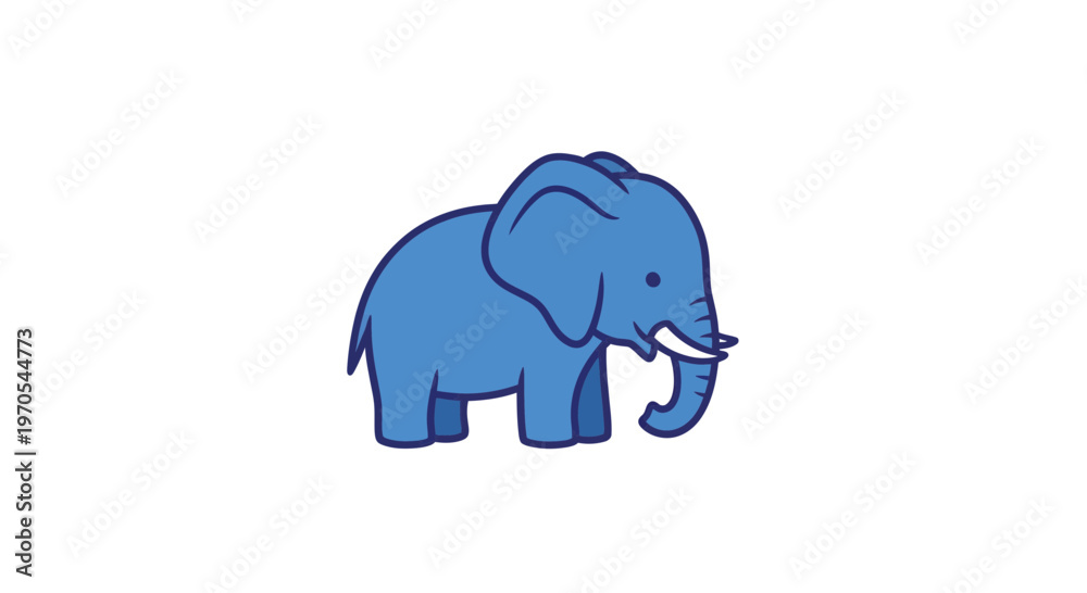 Fototapeta premium Cute Blue Elephant Vector Illustration in Cartoon Style for Children's Design and Playful Animal Graphics on White
