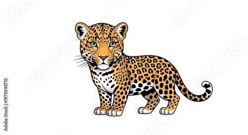 Cute Baby Jaguar Cub Vector Illustration, Cartoon Style Wildlife Animal Art for Children's Design and Nature Education Projects