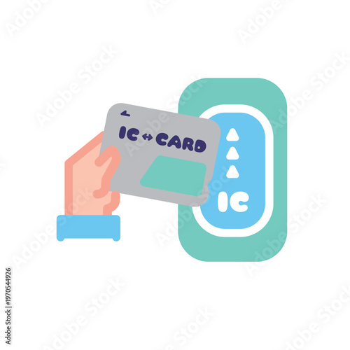 ICカードで改札を通るイラスト 左手でICカードを持つ