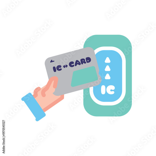 ICカードで改札を通るイラスト