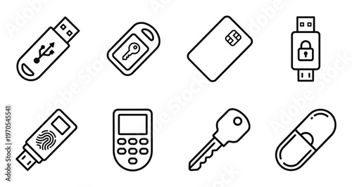 Digital security and access icons for data protection isolated on transparent background vector