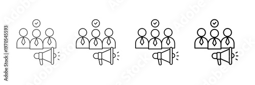 Campaign Team Icons Vector Set In Different Stroke Line Style