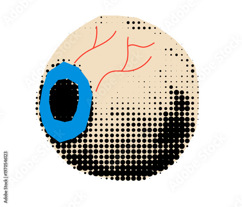 eyeball halftone cutout. Creepy mix media design element for collage. 