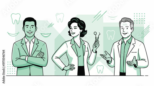 Professionals in Dentistry Working Together in a Modern Clinic Illustration