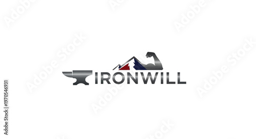 Iron Will Logo Design Featuring Anvil And Bicep.