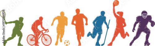 Colorful sports athlete silhouettes, diverse physical activity vector illustration, flat design