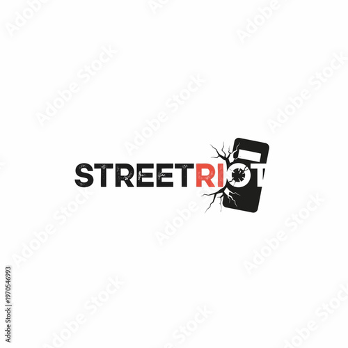 Street Riot Logo with Shield and Cracked Texture.