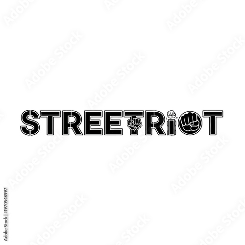 Street Riot Text Logo with Fist Symbol.