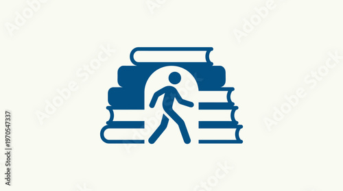 Person Walking Through Books Symbol of Knowledge