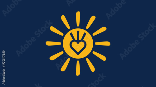 Heart in the Sun on Blue Background