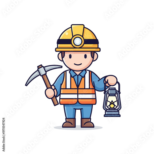 Friendly cartoon miner character holding a pickaxe and a lit lantern