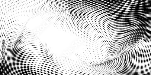Halftone radial dotted background. Square dots comic gradient texture. Concentric fading gradation wallpaper. Black white rough grit overlay. Grunge gritty circular pop art cartoon backdrop. Vector