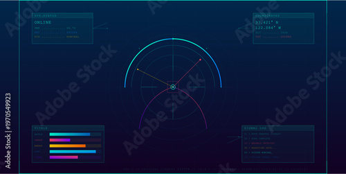 Digital HUD interface with blue glowing data elements