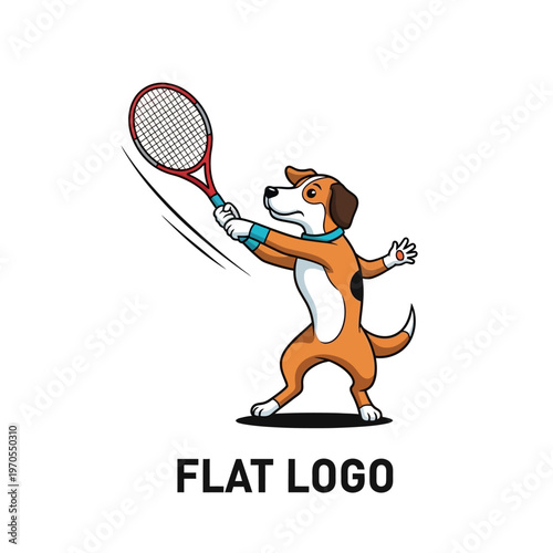 Cute Dog Playing Tennis with Racquet.