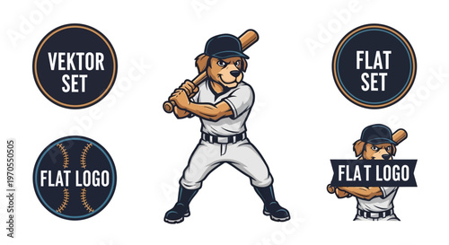 Anthropomorphic Dog Baseball Player Ready to Hit.