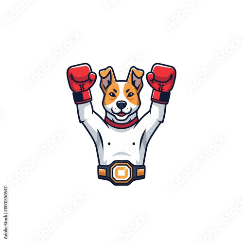 Boxing Jack Russell Terrier Champion with Boxing Gloves and Belt.