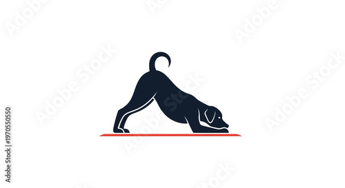 Black Dog in Downward Facing Dog Yoga Pose Silhouette.