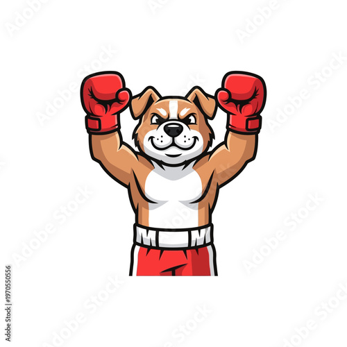 Cartoon Boxer Dog Mascot Victory Pose.