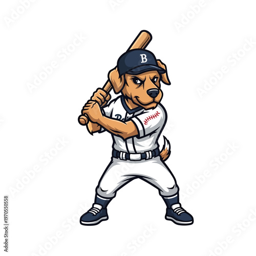 Cartoon Dog Baseball Player Ready to Hit.