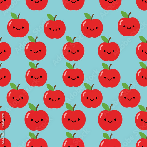 Cute Kawaii Red Apple Character Pattern.
