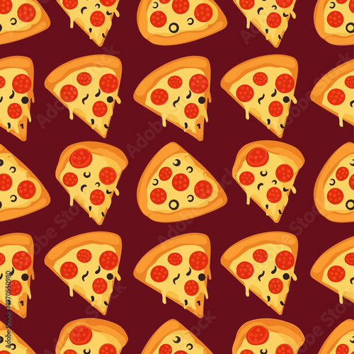 Delicious Pepperoni Pizza Slices Pattern Background.