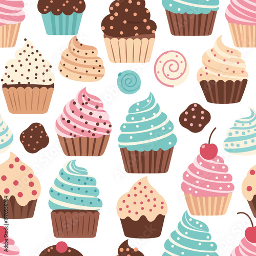 Delicious Assortment of Colorful Cupcakes and Sweets.