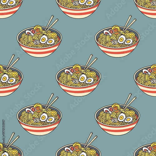 Delicious Ramen Noodle Soup Bowl Pattern.