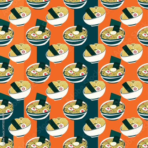 Delicious Ramen Noodle Soup Bowl Pattern.