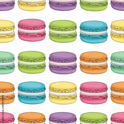 Seamless Pattern of Colorful French Macarons.
