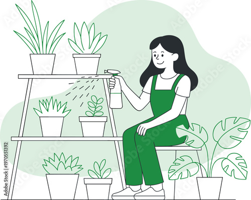 Gardener planting with shovel flat vector illustration, eco gardening care design